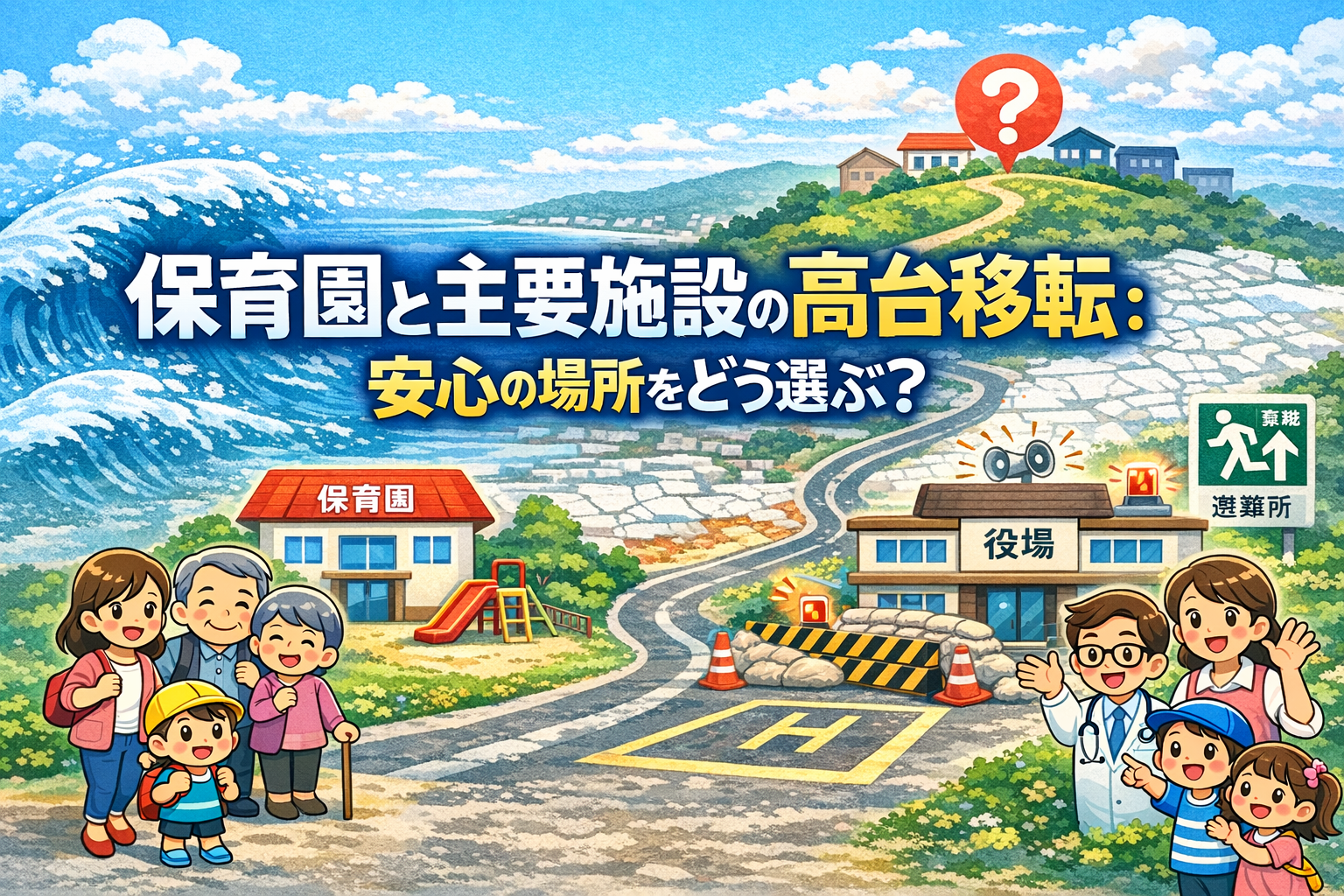 Media picture: 保育園と主要施設の高台移転：安心の場所をどう選ぶ？